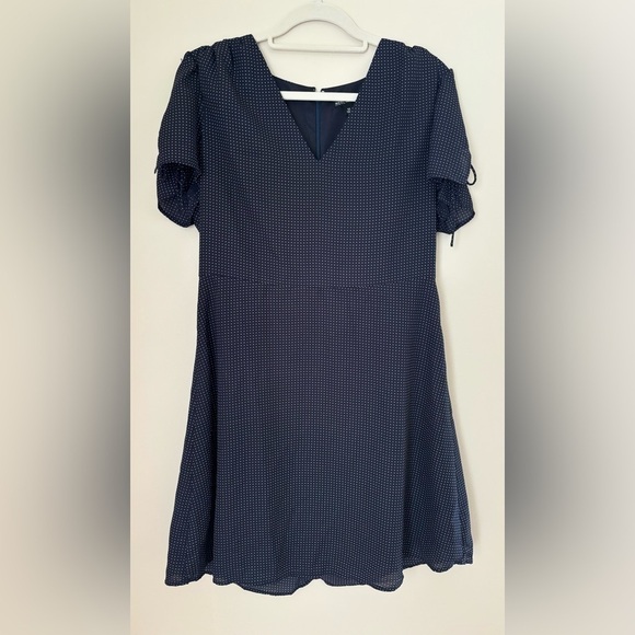J. Crew Mercantile Navy Blue White Polka Dot Fit and Flare Mini Dress - Picture 4 of 14